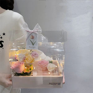 Bolsas de papel de pvc transparente para flores, bolsa de transporte de regalo con <span class=keywords><strong>arreglo</strong></span> <span class=keywords><strong>floral</strong></span>, rectangular, transparente, ramo de cartón, <span class=keywords><strong>caja</strong></span> de transporte para pasteles y frutas - Product Image 5