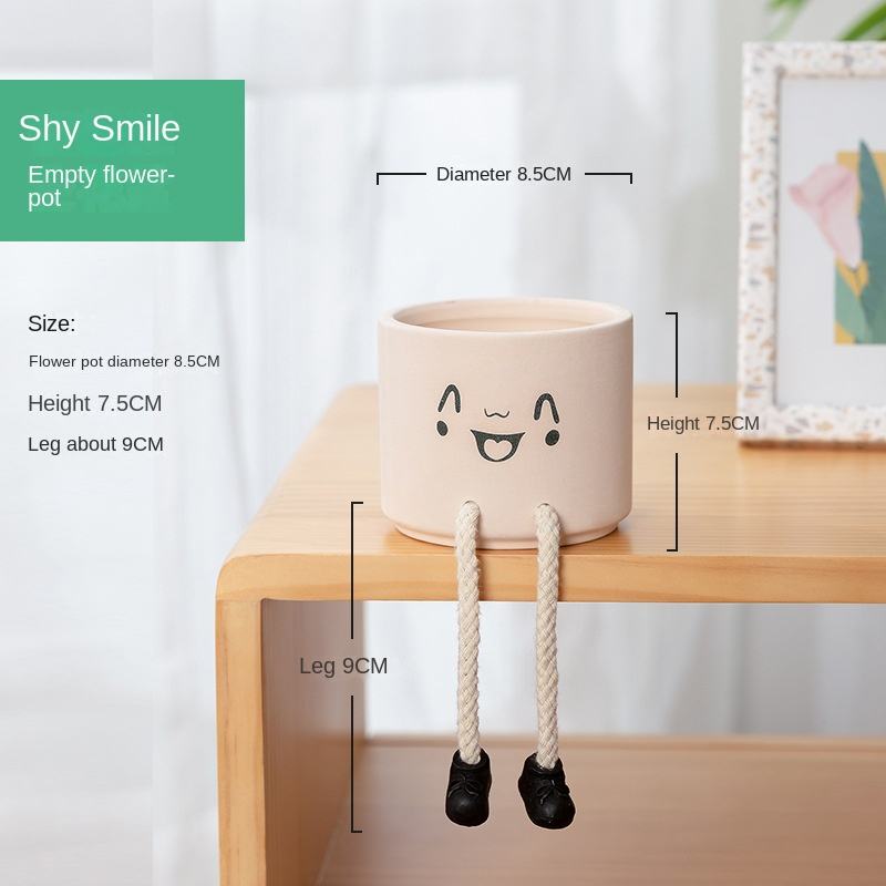 Shy Smile Expression Hanging Feet Empty Flower Pot