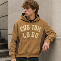 Sweat à capuche zippé color block personnalisé, veste à capuche entièrement zippée délavée, marque privée pour tenues streetwear vintage