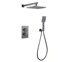 Ensemble complet de robinetterie de douche murale en cuivre pur, pommeau de douche au design moderne et minimaliste, surface brossée, forme circulaire, effet pluie
