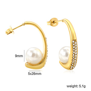 ต่างหูมุกทรงตัวซีประดับเพชร เครื่องประดับแฟชั่นโทนสีทองสำหรับผู้หญิงสวมใส่ทุกวัน - Product Image 5