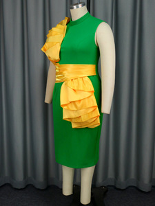 Robe moulante Colorblock audacieuse avec détail à volants femmes longueur midi taille naturelle tenue <span class=keywords><strong>de</strong></span> soirée pour les fêtes et les hébergements - Product Image 5