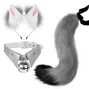 أربطة شعر قطيفة مصنوعة يدوياً مع مجموعة ذيل ربطة أذن على شكل رأس قطة - Product Image 6