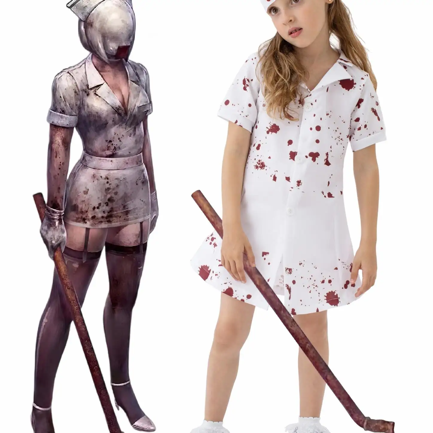 Halloween Bebloede Stille Heuvel Verpleegster Driehoekige Zombie Kostuum Kinderen