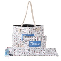 Sac à main en toile moderne, ensemble de sacs de mahjong, grande capacité, pliable, avec tuiles de mahjong et gamme complète d'accessoires