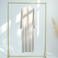 Date Musulman Longue Robe EiD Ramandan Coton Spandex Moulante Robe Intérieure Musulmane Abaya Col Rond Body-Hugging Bottoming Robe