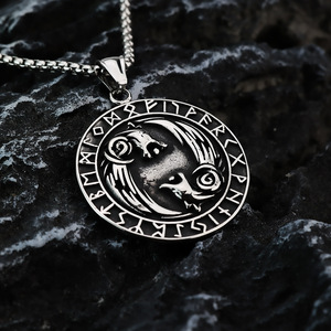 Vintage <b>Style</b> Men's Pendant Viking Double Wolf <b>Head</b> Compass Necklace Zinc Alloy Themed Pendants Gift Jewelry - Product Image 3