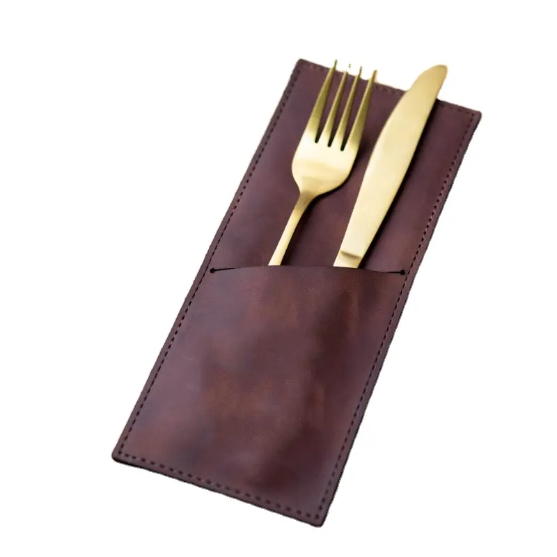 Großhandel Leder Besteck halter Brown Messer halter Fall für Tisch PU Leder Besteck Beutel Fall