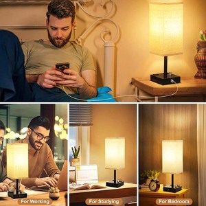 Rotary Control LED Modern <b>Plug</b>-<b>In</b> Middle Size Warm <b>Light</b> Fabric Lamp Shade Bedside Night <b>Light</b> for Home Bedroom Kids Room - Product Image 6