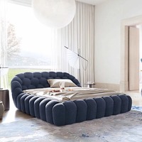 Cama Moderna y Sencilla con Tapizado de Burbujas, Tela de Lana de Cordero, Plataforma Baja, Cama Baja, Muebles de Dormitorio en Varios Tamaños