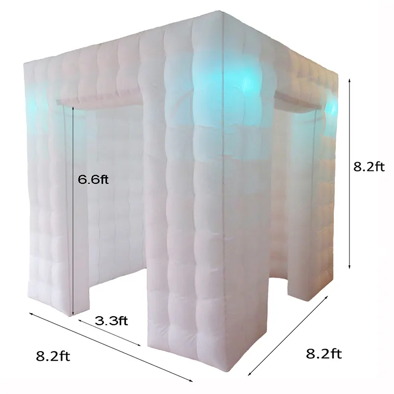 イベント装飾用インフレータブルフォトブース、LEDライト付きホワイトインフレータブルキューブテント