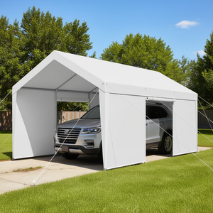 Abri de voiture extérieur 10x20 pieds avec parois latérales, blanc, pour véhicules - Product Image 2