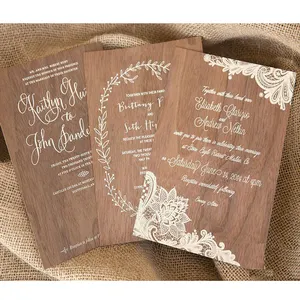 2020 New Customized china wood laser cut weeding invitation card luxury wedding invitation card with envelopes