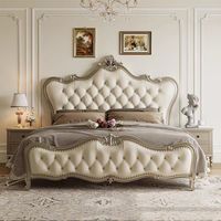 1,8m Französischer Stil Polsterbett, Queen-Size Holzbettgestell mit Gepolstertem Kopfteil, Luxuriöse Schlafzimmermöbel