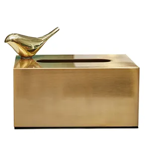 Tissue Paper Box, Rectangular Vintage European Desktop Luxury Gold Metal Tissue Box//