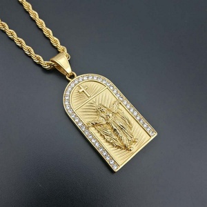 High Quality 18k Gold Plated Men's Jesus Christ <b>Cross</b> Pendant Stainless Steel Link <b>Chain</b> Religious Necklace Jewelry - Product Image 2
