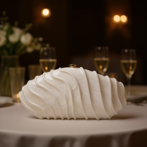 Pochette élégante en acrylique pour femmes, sac à main de soirée à motif marbré en forme de coquille, avec sangle en chaîne amovible MASDB - Product Image 2