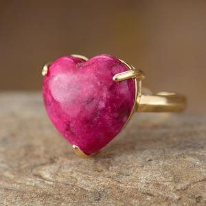 Heart Shape <b>Adjustable</b> <b>Ring</b> Red Natural Stone Prong Setting Jewelry Gift - Product Image 3