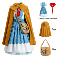 Costume rétro des années 80 inspiré de Holly Wheeler pour filles, robe bleue à fleurs, cape à capuche marron, écharpe rouge, jeu de rôle de carnaval, 110-160cm