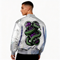 Blouson Bomber Vintage Hiver Homme Haute Qualité Coupe Ample Argenté Coupe-Vent Hip Hop Skate Wear Col Montant Épais
