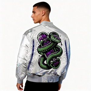 Chaqueta Bomber Vintage de Invierno de Alta Calidad para Hombre, Oversize, Plateada, Cortavientos, Estilo Hip Hop y Skate, con Cuello Alto y Grueso - Product Image 2