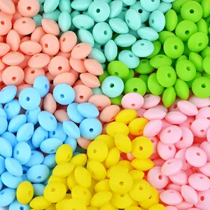 Perles de dentition en silicone en gros d'usine 12*7mm accessoires en vrac rond de qualité alimentaire 12mm Abacus perles de silicone imprimées souples
