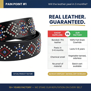 <span class=keywords><strong>Ceinture</strong></span> en cuir cloutée de strass, cuir véritable noir, rouge, blanc, bleu, style <span class=keywords><strong>western</strong></span> bohème, OEM ODM, vente en gros - Product Image 2