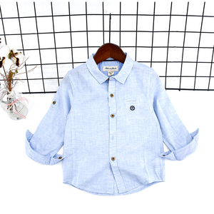 Chemises à col montant pour l'automne et le printemps, vêtements unis en pur coton pour bébés garçons, chemises à boutons pour enfants, chemises à manches longues pour adolescents - Product Image 3