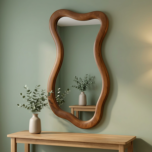 Modern Irregular Wooden <b>Wall</b> <b>Mirror</b> Handmade Carved Framed Full Length Decorative for Bedroom Living Room - Product Image 2
