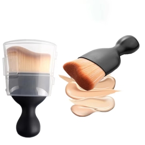 Pinceau à fond de teint à manche noir avec logo personnalisé, pinceau de maquillage courbé en forme de vague avec boîte en plastique - Product Image 3
