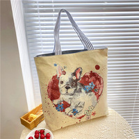 Sacs à provisions réutilisables à logo personnalisé avec broderie et impression d'animaux sacs fourre-tout à provisions à bandoulière lapin chat chien pour femmes