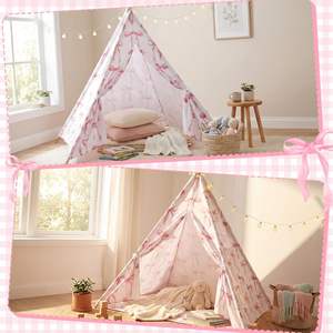 Tienda de campaña <span class=keywords><strong>tipi</strong></span> <span class=keywords><strong>rosa</strong></span> con lazo, plegable, para juegos en interiores, casa de juegos, decoración de habitación y rincón de lectura. - Product Image 6