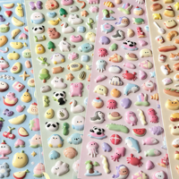 Ensemble d'autocollants gonflés personnalisés imperméables, mignons et kawaii, à motifs de nourriture, de bonbons et de desserts, pour la décoration des boîtes à lunch, la papeterie et les étiquettes cadeaux