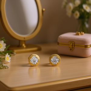 Orecchini a Perno E1753 in Oro con Zirconi Rotondi, Montatura a Griffe, Gioielli Unisex Classici e alla Moda - Product Image 2