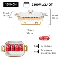 Chauffe-plat en céramique de luxe de taille familiale avec couvercle en verre plateau de buffet rectangulaire et casserole de restauration blanc pour la restauration de fête