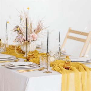 Chemin de table élégant en gaze avec fleurs en lin Table à manger de mariage de luxe personnalisée pour Noël Vente en gros - Product Image 6