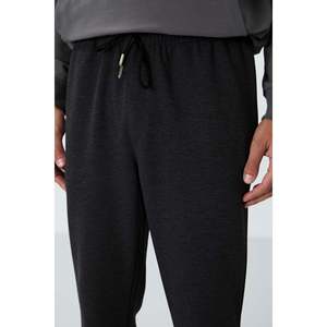 Pantalon de survêtement texturé anthracite mélangé pour homme, taille élastique, coupe décontractée, respirant, taille standard - Product Image 2