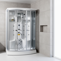 Cabine de douche coulissante carrée sans cadre moderne avec verre trempé et plateau circulaire en pierre artificielle - Conception portable pour usage hôtelier