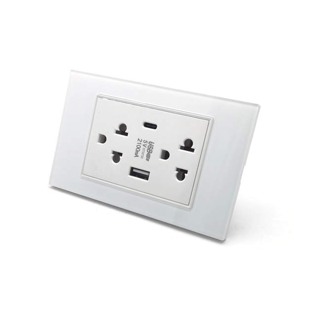 OEM Customization Crystal Glass Fast Quick Charge Double Thailand Power Electric Wall Socket with Usb Type c