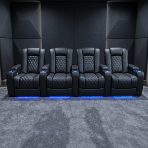 Canapé inclinable moderne en cuir PU noir pour home cinéma avec éclairage LED et porte-gobelets - Product Image 1