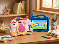 Tablet Anak 7 Inch Android 8.1 2GB 16GB WiFi 1024x600 Biru Pink Tablet PC Anak dengan Casing Unicorn, Pegangan, dan Stand