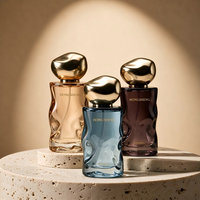 Botol Parfum Isi Ulang 30ml Anti Bocor Grosir, Bentuk Unik Kaca, Tutup Putih Tidak Beraturan, Pompa, Sablon