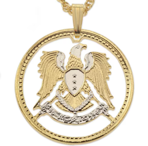 Colgante y Collar con Diseño <span class=keywords><strong>de</strong></span> Águila <span class=keywords><strong>Siria</strong></span>, Moneda <span class=keywords><strong>de</strong></span> Águila <span class=keywords><strong>Siria</strong></span> <span class=keywords><strong>de</strong></span> Una Libra, Tallada a Mano, Chapada en Oro <span class=keywords><strong>de</strong></span> 18 Quilates y Rodio, 1 Pulgada <span class=keywords><strong>de</strong></span> Diámetro - Product Image 2