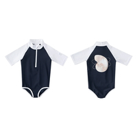 2026 Kinderbikini-badpak Marineblauw Wit Eendelig strandkleding met ritssluiting en korte mouwen