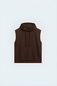 Sudadera sin mangas con capucha y bolsillos para hombre, de invierno, color marrón liso, estilo casual, oversize, de forro polar con estampado digital - Product Image 1