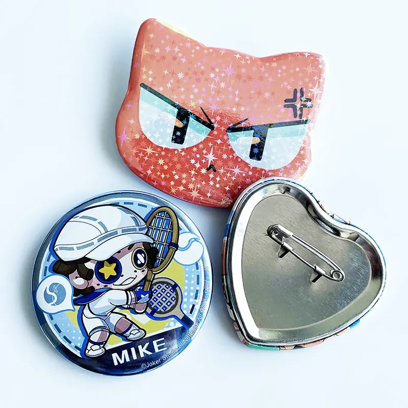 Badge blanc en fer blanc, badge de dessin animé chat en métal, 20 pièces, cadeaux d'usine, promotion