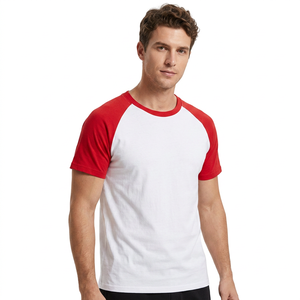 Men's Cotton Raglan Sleeve O-Neck T-Shirt Solid Color Casual Regular Fit Black <b>White</b> Contrast Trim Jersey Knitted <b>Tees</b> - Product Image 6