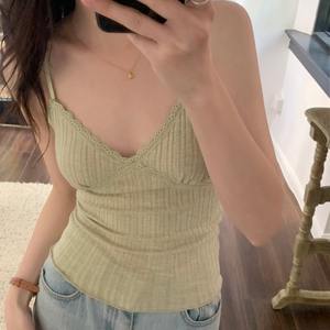 Canotte <span class=keywords><strong>in</strong></span> pizzo da donna con scollo a V e doppia spallina, morbide, a costine, con finiture <span class=keywords><strong>in</strong></span> pizzo - Product Image 3