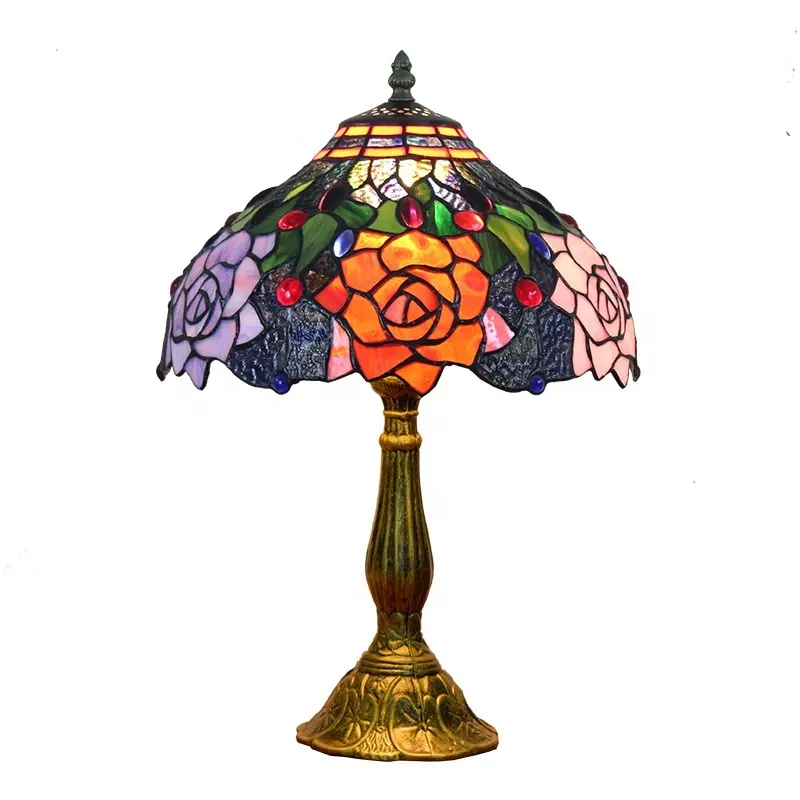 12 zoll Amerikanischen Garten Rose glasmalerei tisch lampe Tiffany Restaurant Bar Schlafzimmer Nachttisch Lampe 110V-240V