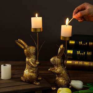 Custom Gold Bunny Candle Holder Set Resin Rabbit Tealight Candle Stand <b>Easter</b> Spring Home Table Decor - Product Image 2